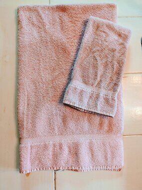 VTG Martex English Rose Pink Towel Set Bath & Hand Towel Cottagecore Cotton 80s